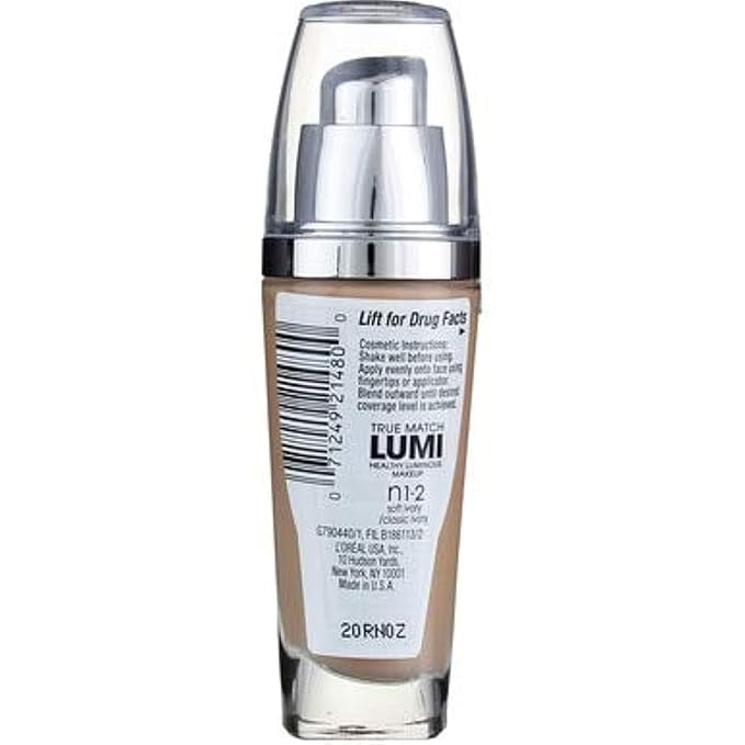 L'Oreal Paris True Match Lumi Healthy Luminous Makeup, N1-2 Soft Ivory Classic Ivory , 1 fl; oz.-Velvo Beauty