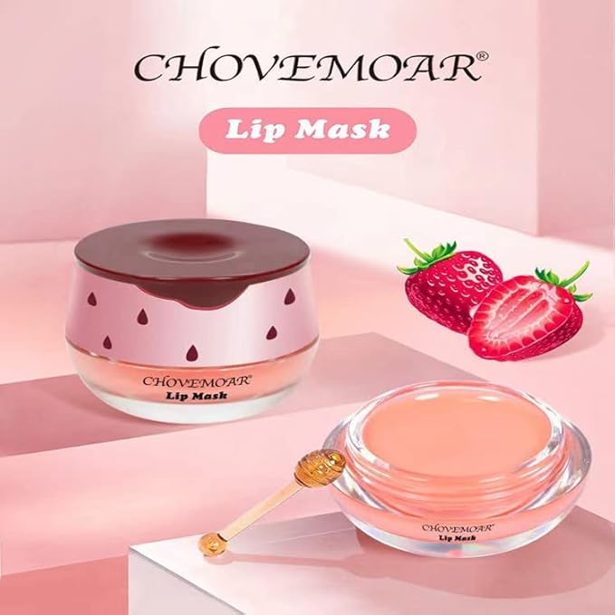2PCS Honey Balm & Strawberry Lip Balm, Honey Lip Balm, Lip Masks for Dry and Cracked Lips with Brush, Lip Exfoliator & Moisturizer, Reduces Lips Lines & Lightens Lips, Anti-Wrinkle, Aging-Velvo Beauty