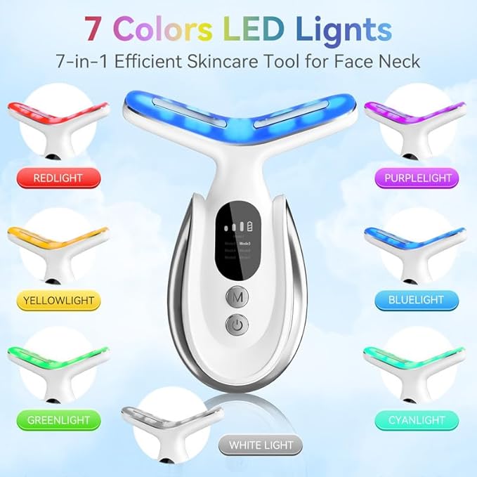 Neck Face Massager, 7-in-1 Portable Facial Massager for Enhanced Face, Neck and Shoulder Care with Vibrating and Warming Function，White-Velvo Beauty