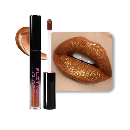 Golden Brown Metallic Lipstick for Women,Glitter Sparkling Liquid Lipstick,Long Lasting Waterproof Lightweight Comfortable Non-Drying Bold Dark Lip Gloss for Gothic Stage Makeup,Vegan-Velvo Beauty