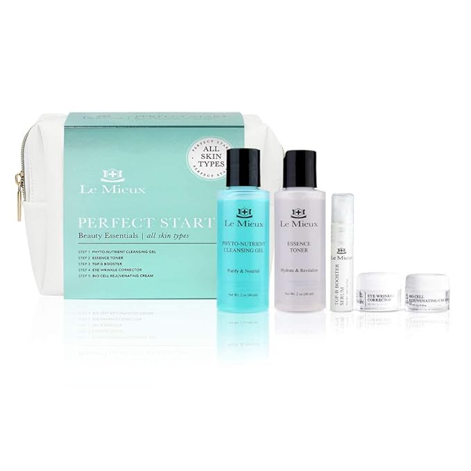 Le Mieux Perfect Start Beauty Essentials Set for Normal Skin - 5-Piece Facial Set - Phyto-Nutrient Cleansing Gel, Essence Toner, TGF-B Booster, Eye Wrinkle Corrector & Bio Cell Rejuvenating Cream-Velvo Beauty