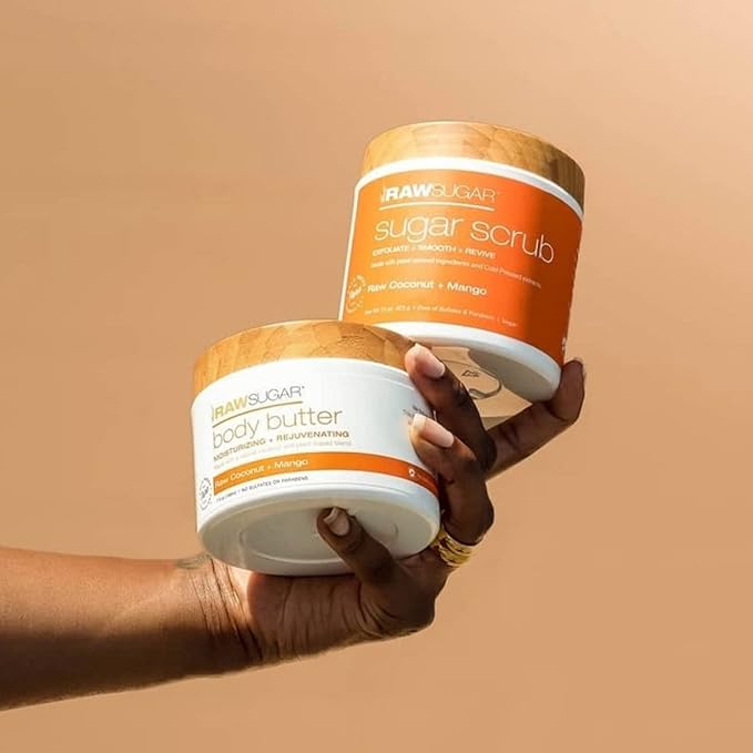 Raw Sugar Nourishing Raw Coconut + Mango Body Love Bundle - Body Wash, Body Scrub, Body Butter & Lip Balm, Clean, Made with Plant-Derived Ingredients, Formulated without Sulfates and Parabens-Velvo Beauty