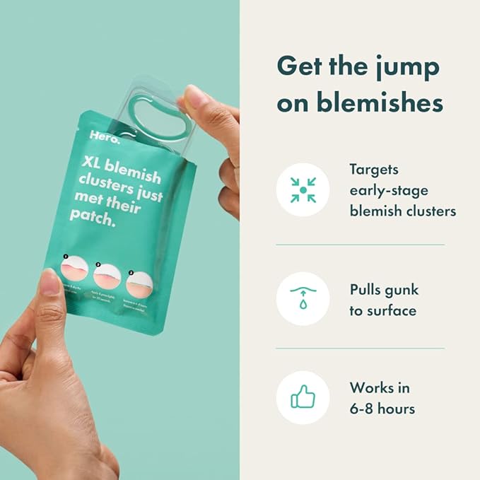 Mighty Patch Micropoint Large Hydrocolloid Pimple Patches for Face Blemishes from Hero Cosmetics, Acne Stickers for Early Stage Zits & Hidden Pimples, 1,385 Proprietary Micropoints, 6 Count-Velvo Beauty