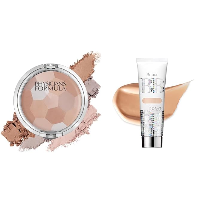 Physicians Formula Setting Powder Palette Multi-Colored Pressed Finishing Powder Translucent & Super BB Cream All in 1 Beauty Balm Foundation Cream SPF 30, Light-Velvo Beauty