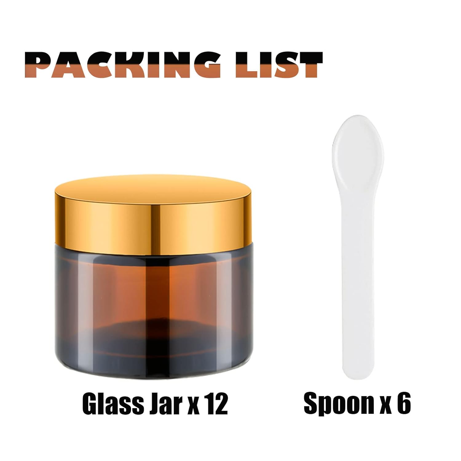 Lil Ray 2 Oz Glass Cream Jars with Gold Lid, Empty Amber Glass Containers, Refillable Cosmetic Vials for Lotion, Ointment (12 PCS)-Velvo Beauty