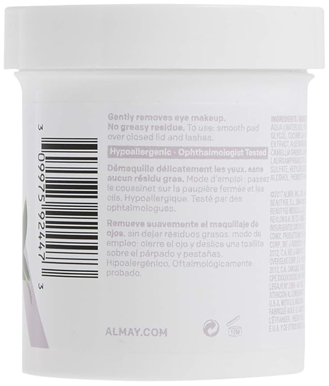 Almay Oil Free Gentle Eye Makeup Remover Pads , Oil Free Micellar, Hypoallergenic, Cruelty Free, Fragrance Free, Ophthalmologist Tested, 80 Pads ( Packaging May Vary )-Velvo Beauty