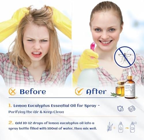 HIQILI Lemon Eucalyptus Oil, for Spary, Diffuser, Indoors, Outdoors, Garden, Yard, 100% Pure Natural - 1.01 Fl Oz-Velvo Beauty