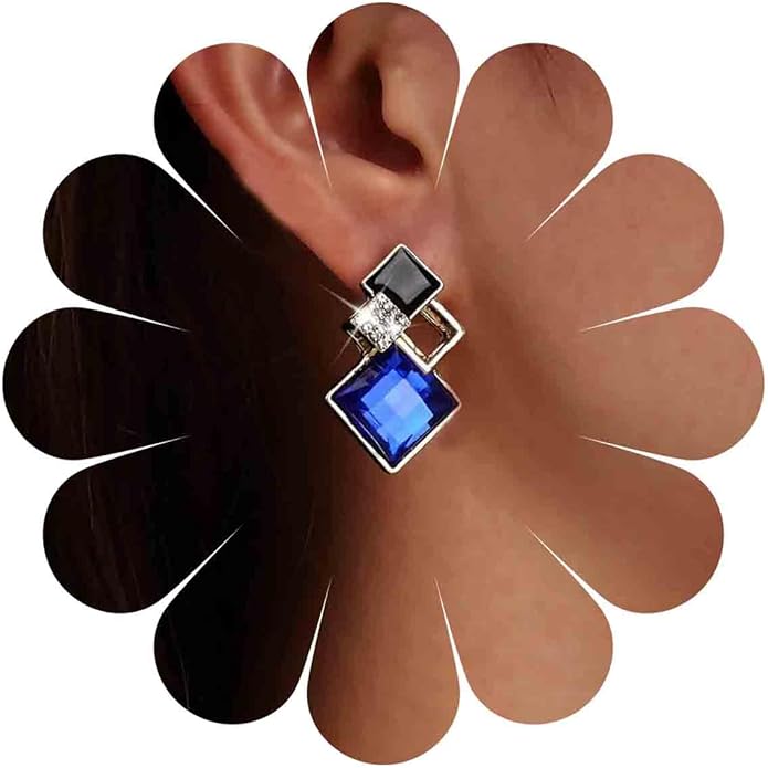 Vintage Crystal Square Drop Earrings Black Square Stud Earrings Gold Hollow Square Dangle Earrings Black Onyx Square Earrings Jewelry for Women-Velvo Beauty