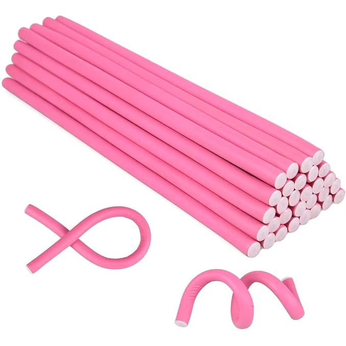 30PCS 9.45" Heatless Flexible Curling Rod, Skinny Small Flexi Rod Soft Twist Foam Hair Rollers for Tight Curl Women Girl Home Use Long and Short Hair (0.31 x 9.45 Inch, Pink#)-Velvo Beauty