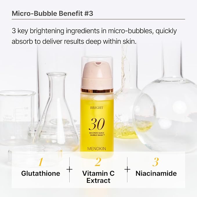 MENOKIN 30 Seconds Quick Bubble Mask [BRIGHT] - [Vitamin C] [Glutathione & Niacinamide] in Micro-bubbles for Dark Spots, Uneven Skin Tone, Korean Skin Care Essential, 70 Uses, 3.21 fl.oz-Velvo Beauty
