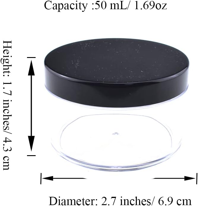 HAHIYO 2Pcs 50ml/1.69oz Plastic Empty Travel Powder Container Large Loose Powder Compact Case Makeup Cosmetic Jar Refillable Powder Box No Leak Powder Holder with Common Sifter and Black Screw Lid-Velvo Beauty