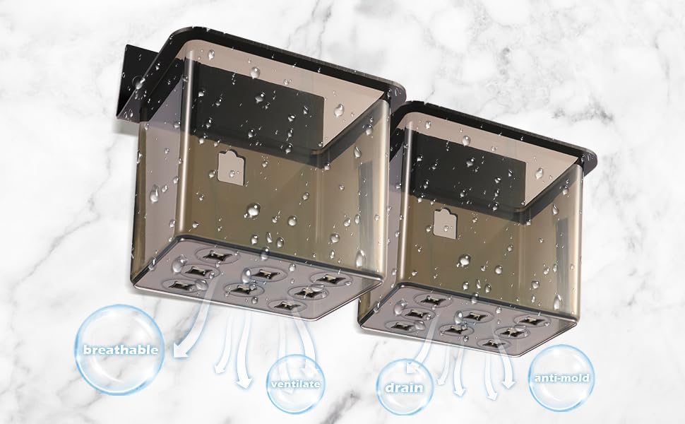 Toothbrush Holder Toothpaste Holder with Wall Mount for Family, Metal Frame & Plastic Black Bathroom Organizer Set with Adhere Tape for Bathroom -one Pack-Velvo Beauty