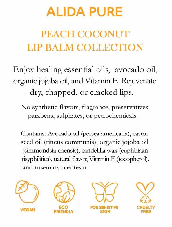 Peach Coconut Lip Balm Collection, Vegan Lip Balm Set, Lip Balm, Beeswax Free, with Avocado Oil, Organic Jojoba Oil, and Vitamin E, Natural Moisturizer for Dry, Chapped Lips, 3 Tube Set-Velvo Beauty