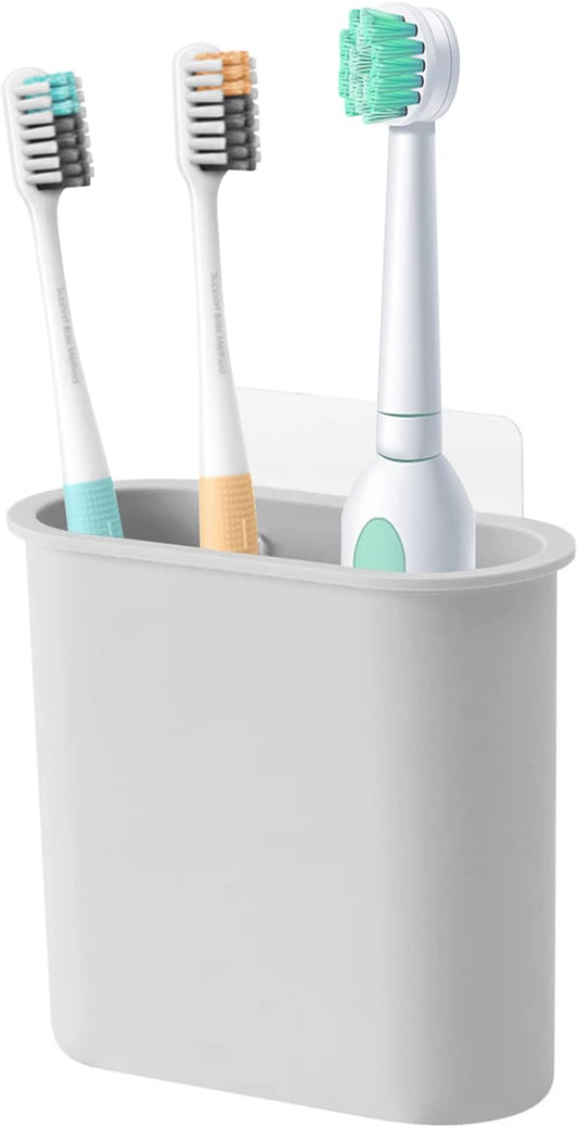 Toothbrush Holder Wall Mounted for Bathroom, Wall Toothbrush Holders for Electric Toothbrush, Toothpaste, Razor, Self Adhesive Wallmount Organizer (Grey-Velvo Beauty