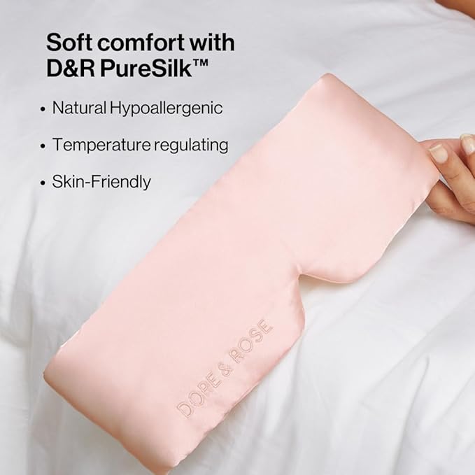 Dore & Rose Deep Sleep Mask Light Blocking, 23 Momme Mulberry Silk Eye Mask, Ultra Soft, Adjustable - Travel Sleeping Mask for Men & Women - Pink-Velvo Beauty