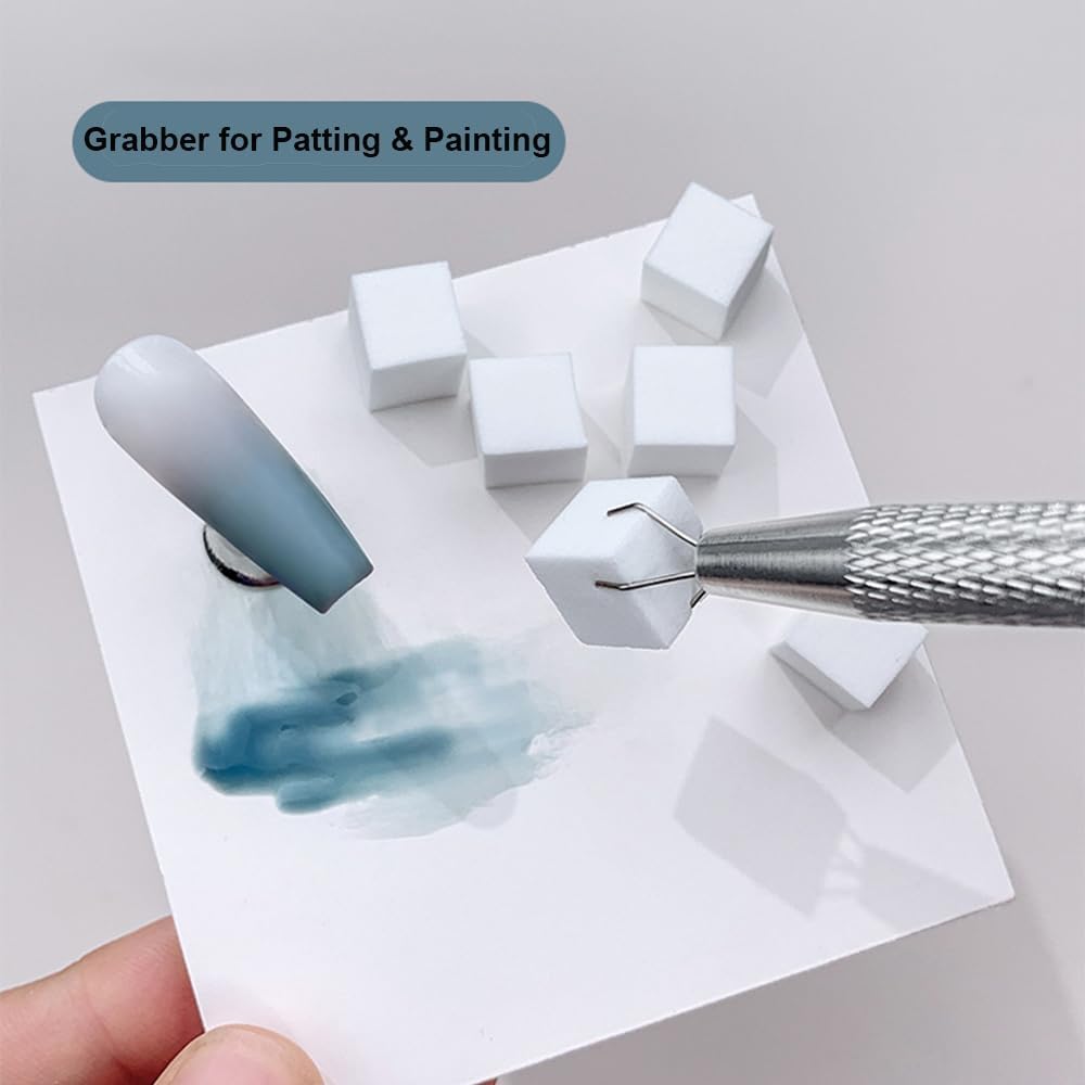 Sponge Patting Painting Nail Gel Set, 50PCS Sponges with Grabber for Ombre Gradient Nails, Blending Mixing Colors Blue Red Yellow, Aurora Nails Art Design (50Sponges & Grabber & 3PrimaryColors)-Velvo Beauty