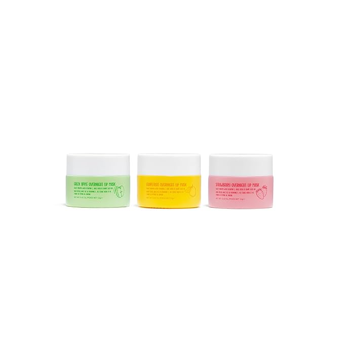 W7 Sweet Dreams Overnight Lip Mask Trio - Strawberry, Apple & Grapefruit Flavor 3 Pack - Vitamin E, Aloe Vera and Grape Seed Oil - For Hydrated, Full Looking & Irresistible Lips-Velvo Beauty