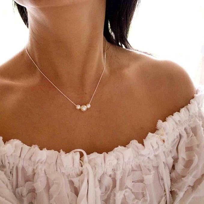 Boho Pearl Choker Necklace Gold Pearl Pendant Necklace Tiny Pearl Floating Necklace Minimalist Wedding Necklace Jewelry Women and Girls Gifts-Velvo Beauty