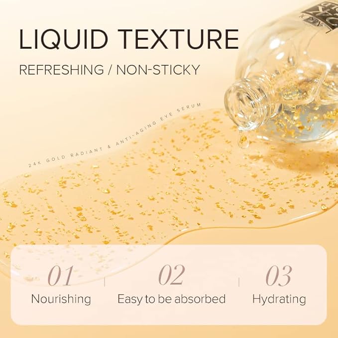 AKARY 24K Gold Eye Serum, Under-eye Firming Serum for Reduces Puffy Eyes, Dark Circles, Fine Lines, Under Eye Bags, Tightening, Hydrating Face Serum, Treatment for Skin Care with Nicotinamide and Vitamin E-Velvo Beauty