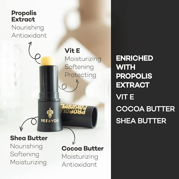 Bee and You 100% Natural Moisturizing Lip Balm, Chapstick, Chapped Lips Treatment Severe, Beeswax with Propolis Extract, Raw Honey, Vitamin E, Shea Butter, Non GMO, Gluten Free, 5g-Velvo Beauty