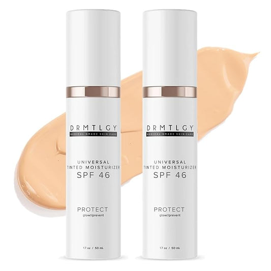 DRMTLGY Universal Tinted Moisturizer with SPF 46. Universal Tint. All-In-One Light Sheer Coverage Tinted Face Sunscreen with Broad Spectrum Protection Against UVA and UVB Rays. 1.7 oz, 2 pack-Velvo Beauty