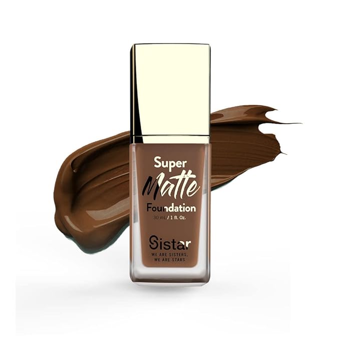 Sistar Super Matte Foundation Perfecting Liquid Foundation Full Coverage Control Shine Weightless Longwearing 30 mL / 1 fl. oz. (Ebony)-Velvo Beauty