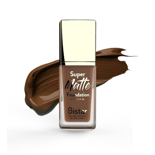 Sistar Super Matte Foundation Perfecting Liquid Foundation Full Coverage Control Shine Weightless Longwearing 30 mL / 1 fl. oz. (Ebony)-Velvo Beauty