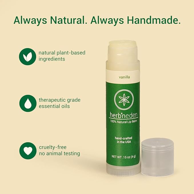 Herb’N Eden Vanilla Lip Balm Pack of 3 | Moisturizing and Soothing for Dry, Chapped Lips | 100% Natural Ingredients | Essential Oils-Velvo Beauty