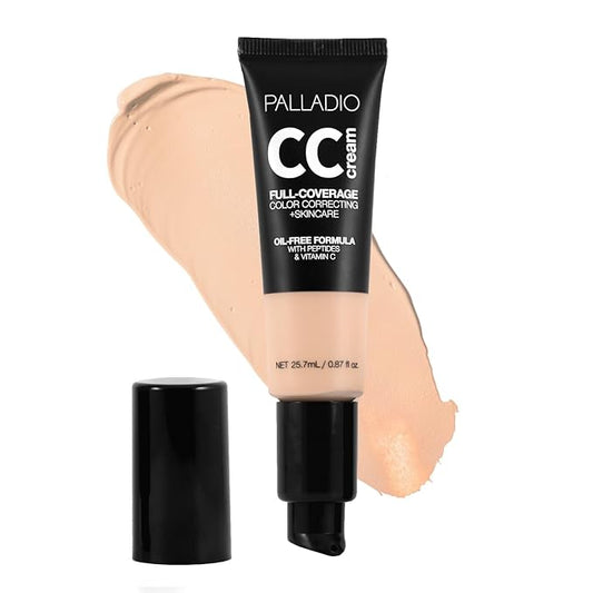 Palladio Full-Coverage Color Correction CC Cream, Oil-Free with Peptides & Vitamin C, Best for Correcting Redness and Uneven Skin Tone, Buildable Foundation Coverage (Fair 12W)-Velvo Beauty
