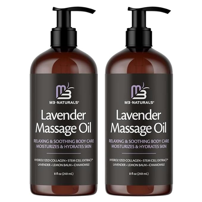 Lavender Massage Oil with Collagen and Stem Cells - Skin Firming Therapy Oil for Cellulite and Quick Absorption on Bum, Thighs, and Belly by M3 Naturals (Pack of 2)-Velvo Beauty