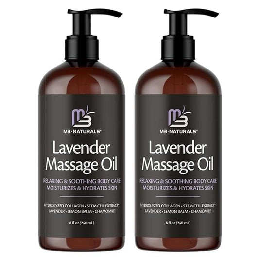 Lavender Massage Oil with Collagen and Stem Cells - Skin Firming Therapy Oil for Cellulite and Quick Absorption on Bum, Thighs, and Belly by M3 Naturals (Pack of 2)-Velvo Beauty