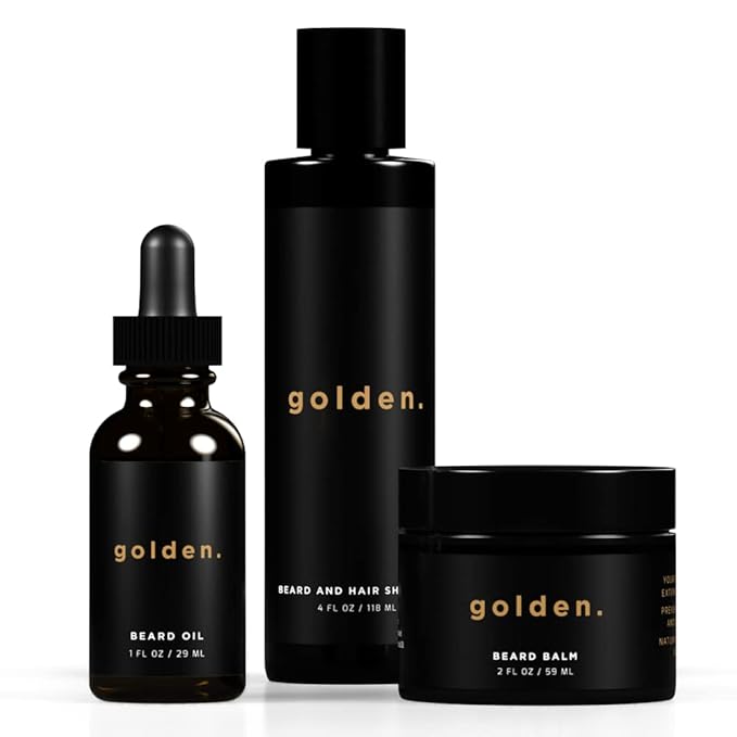 Golden Grooming Co. Beard Kit Bundle: Complete Beard Care - Beard Oil, Balm, Shampoo - All-Natural - Softens, Strengthens, and Nourishes Hair & Skin - Promotes Growth & Grooming - Gift for Him-Velvo Beauty