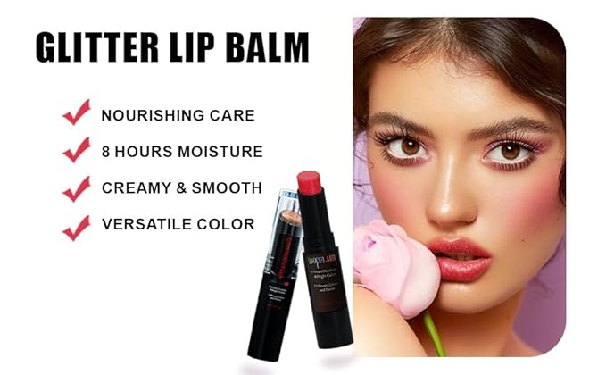 5 Pack Tinted Lip Balm With Glitter Powder Stocking Stuffers Tinted Chapstick - Moisturizing Lip Balm with Shimmer - Lipstick Set - Assorted Colors and Favors-Velvo Beauty