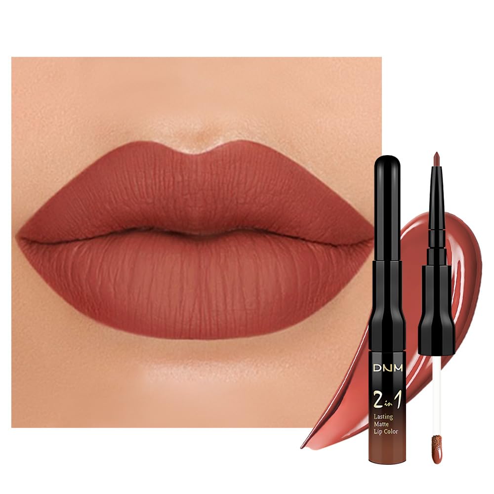 evpct 1Pcs Reddish Brown Matte Lip Liner and Liquid Lipstick Stain Makeup Set for Women, Cranberry Red Long Lasting Smudge Proof Lipstick labiales matte mate larga duracion listip 24 hours originales-Velvo Beauty