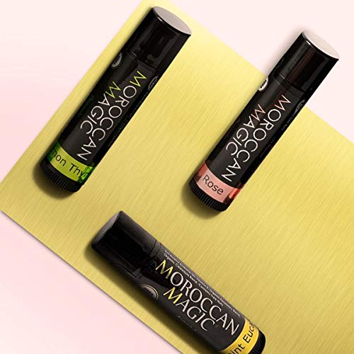 Moroccan Magic Organic Lip Balm Variety Pack Gift Set | Natural Argan and Essential Oils | Quality Smooth Application | Non-Toxic Cruelty Free | Rose, Peppermint Eucalyptus, Lemon Thyme | 3 Pack-Velvo Beauty