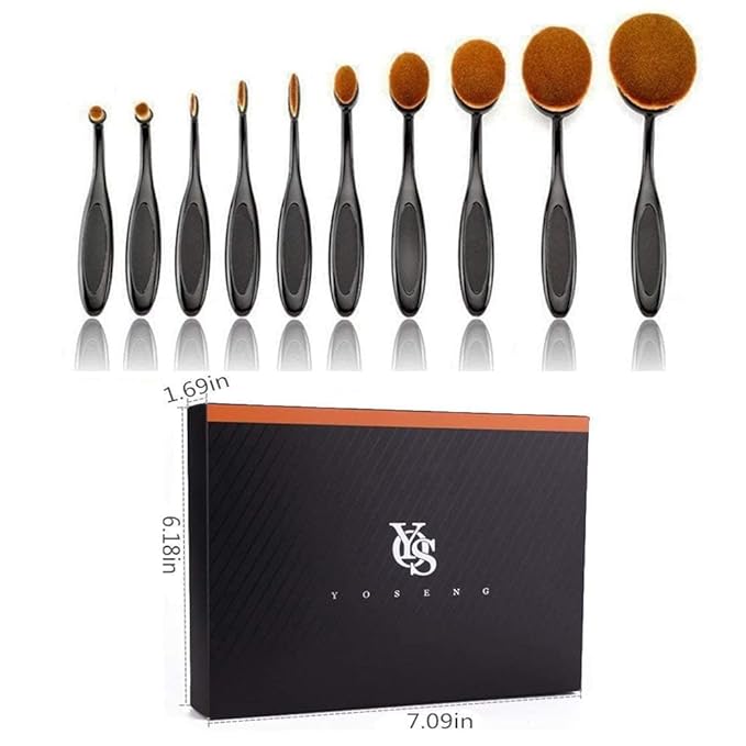Yoseng Oval Makeup Brushes Set 10 Pcs Professional Oval Toothbrush Foundation Contour Concealer Eyeliner Blending Cosmetic Brushes Tool Set-With Box,Practical White Elephant Gift for Girls Women-Velvo Beauty