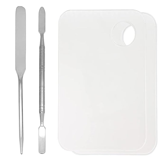 Stainless Steel Foundation Spatula with Makeup Mixing Palette, Foundation Makeup Tray Acrylic Makeup Palette Cosmetic Nail Art Color Mixing Tool Make Up Spatula, Pack of 4-Velvo Beauty
