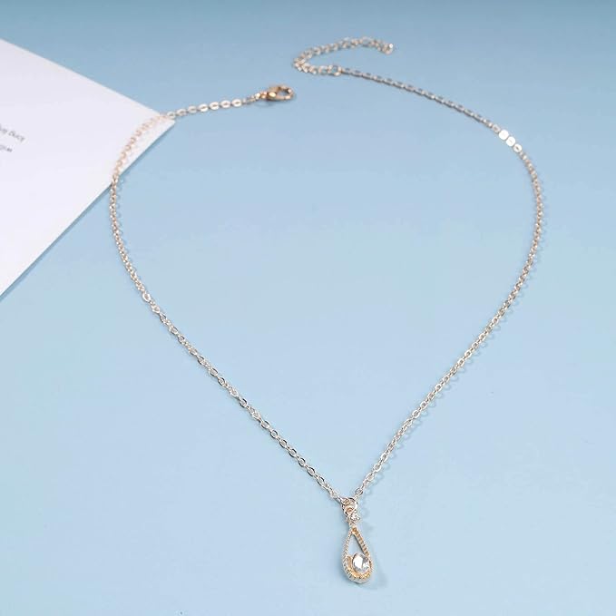 Vintage Tiny Teardrop Crystal Necklace Choker Gold Rhinestone Dot Pendant Necklace Chain Water Drop Choker Necklace Minimalism Necklace Chain Jewelry for Women and Girls-Velvo Beauty