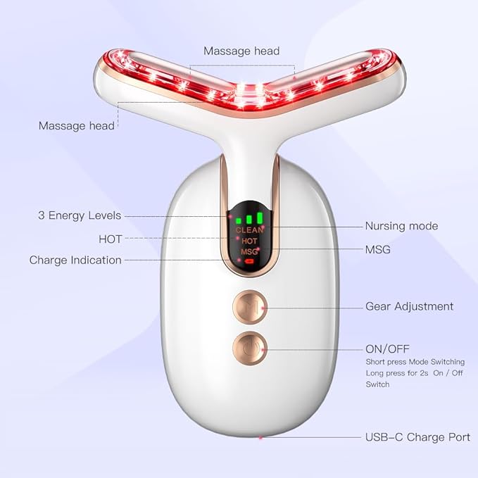 Neck Face Massager, Multifunctional Facial Massager, Face Sculpting Tool for Skin Care with Vibration, Thermal (White Gold)-Velvo Beauty