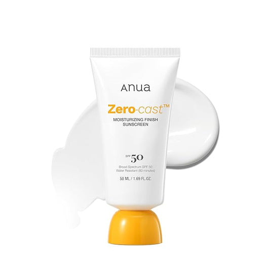 Anua Zero-Cast Moisturizing Finish Sunscreen,SPF 50, Glow Natural Sunscreen,No White cast, Hyaluronic Acid, Niacinamide sun block for face,Oil-Free, Oxybenzone free, Travel Essential (50ml/1.69fl.oz)-Velvo Beauty