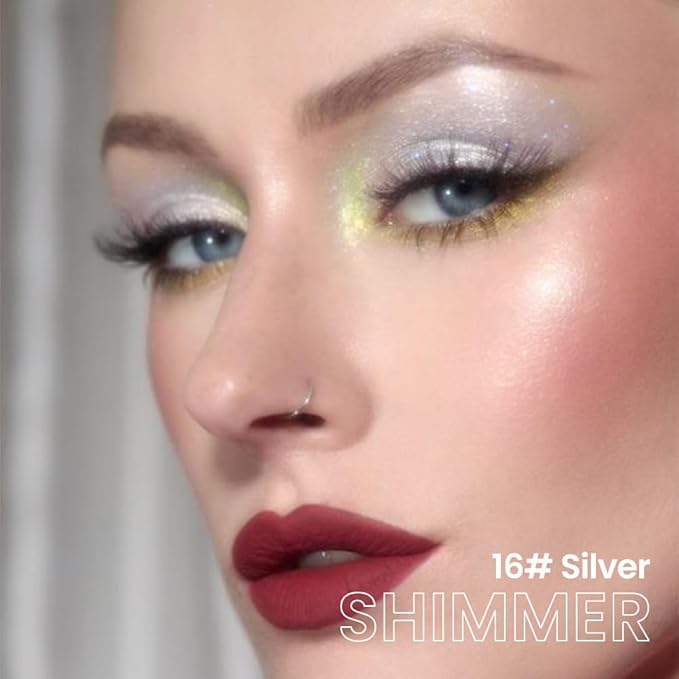 evpct Silver Shimmer Cream Eye Shadow Brightener Sticks Set for Eyes, Silver Shimmery Matte Pencil Eye shadow Applicator Stick Pen Palette Makeup Waterproof sombras en crema para ojos 16#-Velvo Beauty