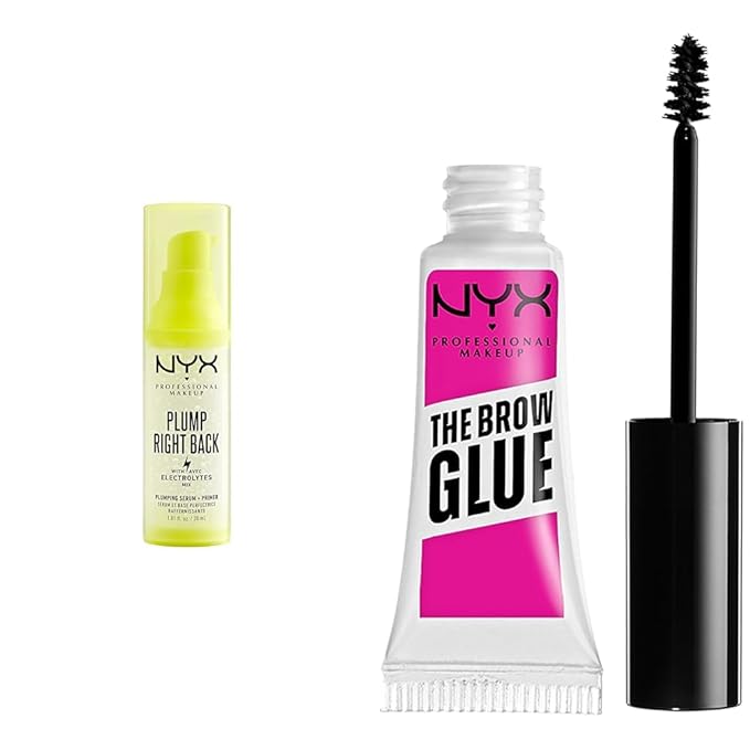 NYX PROFESSIONAL MAKEUP Plump Right Back Plumping Serum & Primer, With Hyaluronic Acid & The Brow Glue, Extreme Hold Eyebrow Gel - Clear-Velvo Beauty
