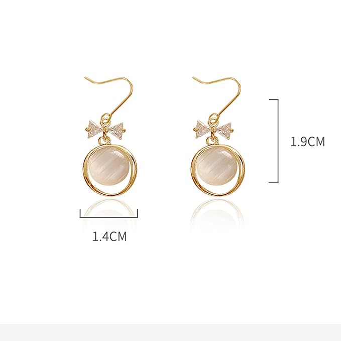 Vintage Circle Drop Earring Gold Cat Eye Stone Earrings Dangle Chalcedony Earrings with Bowknot Earrings Jewelry for Women and Teen Girls-Velvo Beauty