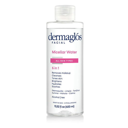 Dermaglos Micellar Water for All Skin Types Even Sensitive | All In 1 Hydrating Facial Cleanser & Makeup Remover, Brightening, Soothing, Gentle Face Toner | Alcohol-Free Formula | 13.52 Fl Oz-Velvo Beauty