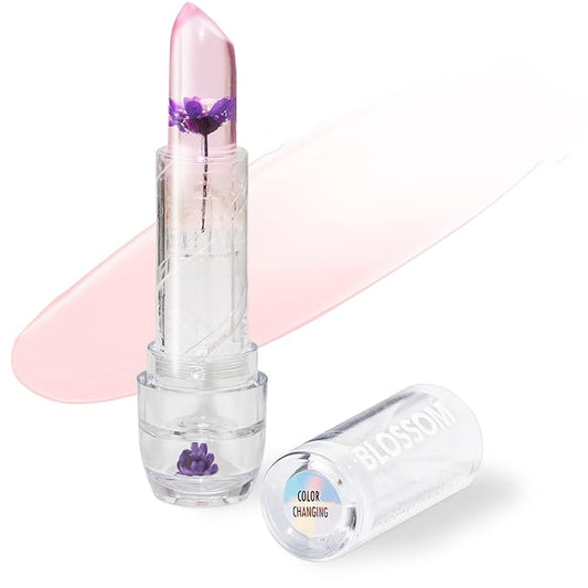 Blossom Moisturizing Custom Color Changing Crystal Lip Balm, Strawberry Scented, Lip Stain Tint, Infused with Real Flowers, 3g, Purple-Velvo Beauty