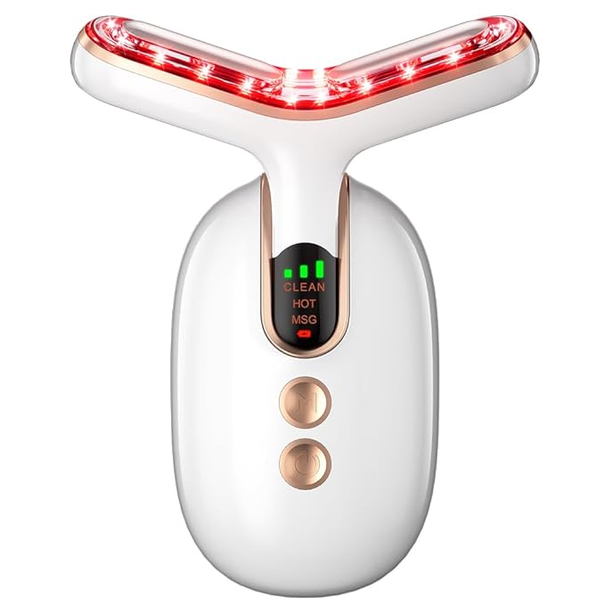 Neck Face Massager, Multifunctional Facial Massager, Face Sculpting Tool for Skin Care with Vibration, Thermal (White Gold)-Velvo Beauty