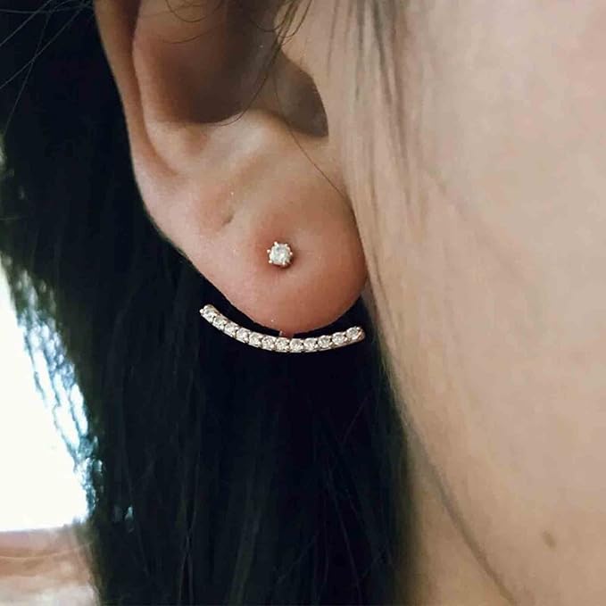 Crystal Bar Ear Climber Earrings Silver Rhinestone Ear Jacket Earrings Boho Bar Ear Crawlers Earrings Minimalist Geometric Moon Earrings Jewelry for Women and Girls-Velvo Beauty