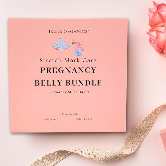 Belly Bundle by Irene Organics - Organic Belly Butter and Oil for Pregnancy Stretch Mark Prevention and Treatment - Award Winning Skincare For Pregnancy and Postpartum - Mother's Day Gift Set (Large)-Velvo Beauty