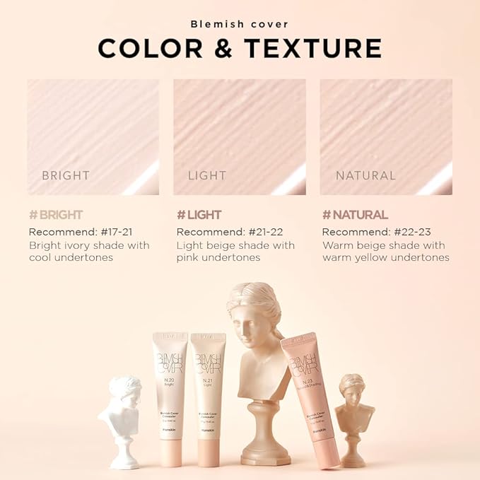 Hanskin New Blemish Cover Full Coverage Concealer, Under Eye Brightener, Conceal & Brighten Dark Circles, Semi Matte Creamy Formula, Flawless Finish, Korean Makeup [Bright/12g]-Velvo Beauty