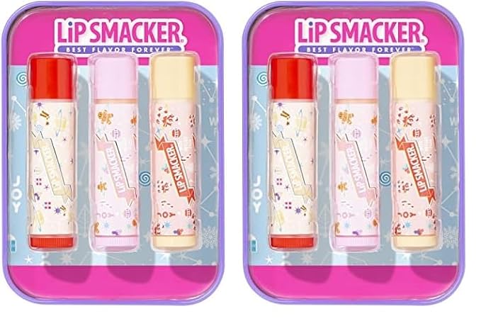 Lip Smacker Holiday Christmas 3 pcs Flavored Lip Balm Tin Original & Best (Pack of 2)-Velvo Beauty